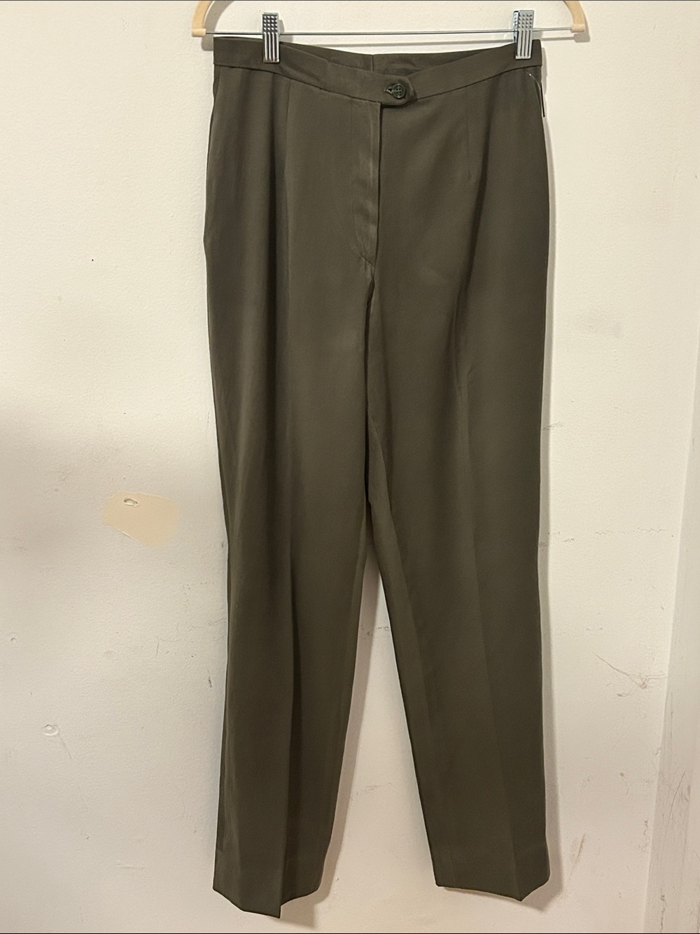 Women’s Classic Dark Olive Green Dress Pants- Tailored and Pleated- Size S/M